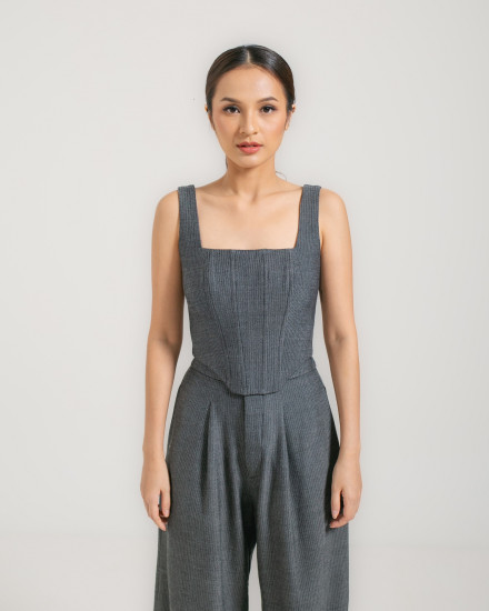 OLIVIA TOP GREY HERRINGBONE