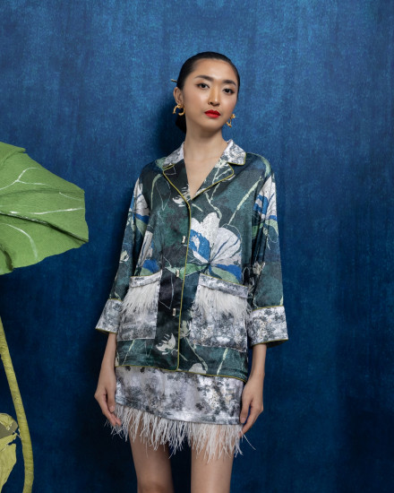 MISAKI TOP GREEN FLORAL
