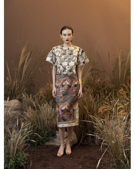 ZHEN TOP OLIVE FLORAL